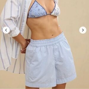 AERIE Light Blue Striped Ruffle Shorts XS